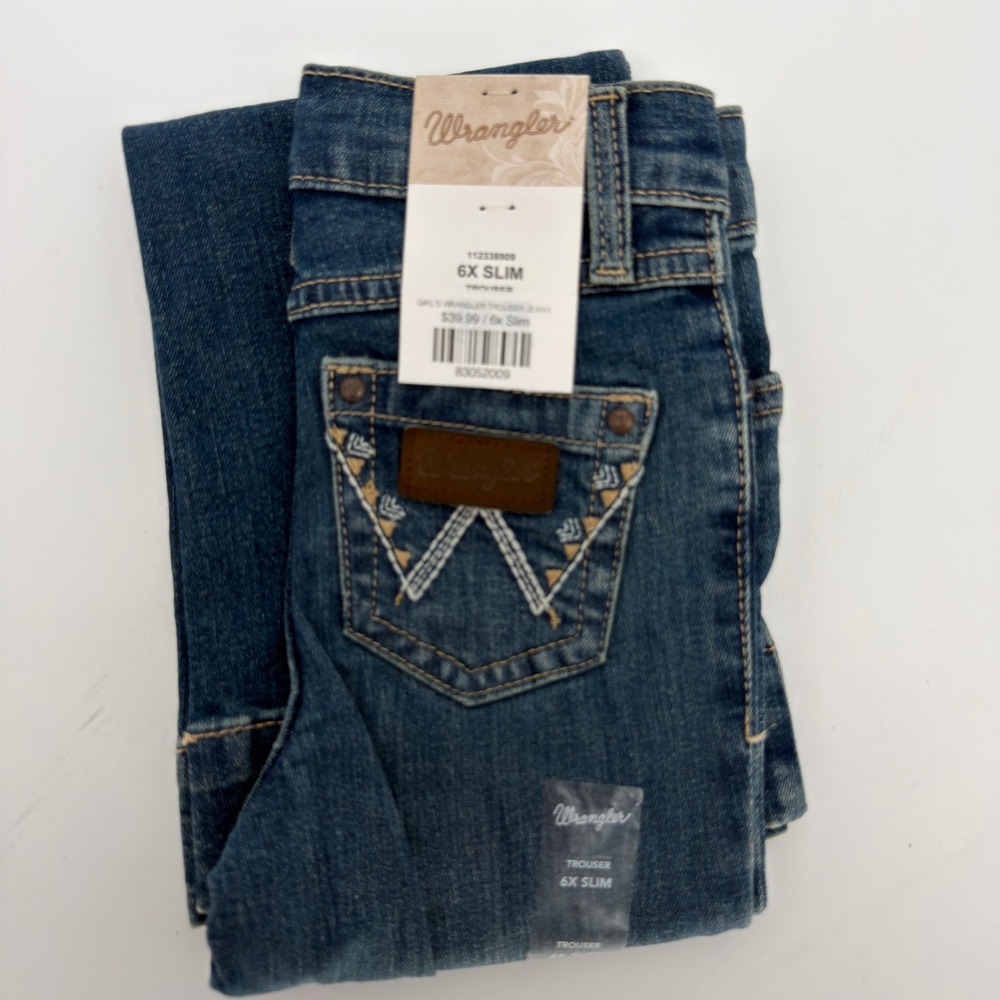 Wrangler Girls Trouser Jeans 6X Slim Dark Wash Denim Embroidered 112338909